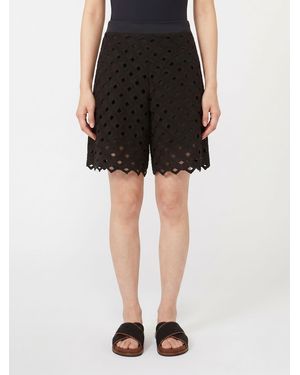 Max Mara High-Waisted Perforated Cotton-Blend Shorts - Black