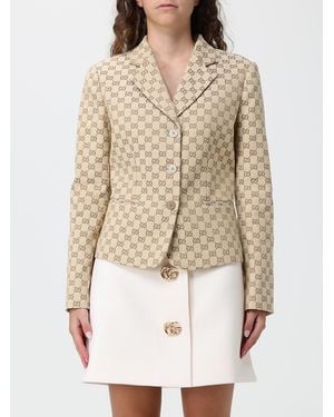 Gucci Gg Monogram Pattern Single-Breasted Short Blazer - Natural