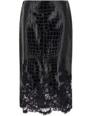 Ermano Scervino Ermanno Scervino Coconut Print Sheath Skirt With Lace - Black