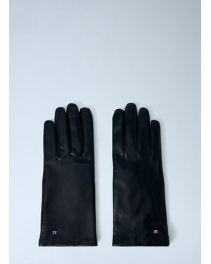 Max Mara Leather Gloves With Logo Detail - Blue