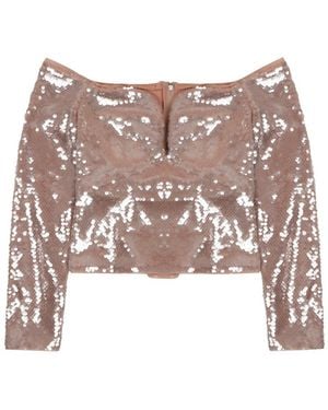 Self-Portrait Sequined Sleeveless Top - Pink