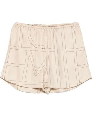 TOTEME Monogram Silk Pajama Shorts - Natural