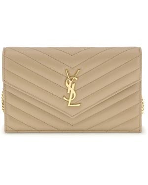 Saint Laurent Wallet With Shoulder Strap - Natural