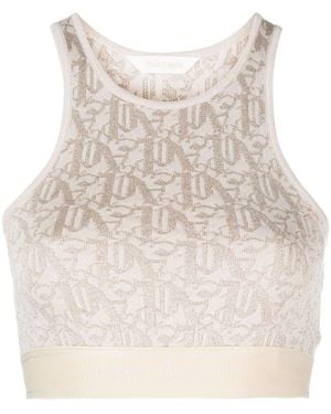 Palm Angels Lurex Knit Top With Monogram - Natural