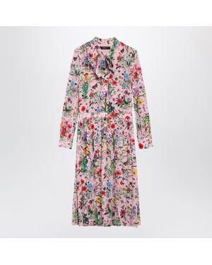 Gucci Flora Print Silk Shirt Dress - Red