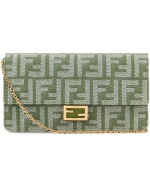 Fendi Embroidered Denim Wallet - Green