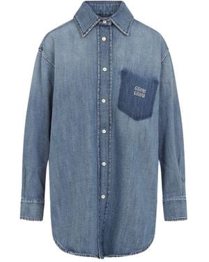 Miu Miu Suede And Denim Shirt - Blue