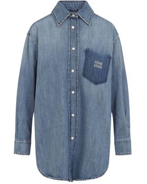 Miu Miu Suede And Denim Shirt - Blue