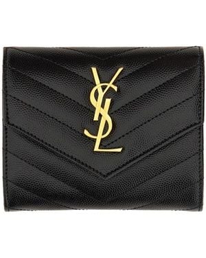 Saint Laurent "Cassandras" Compact Tri-Fold Wallet - Black