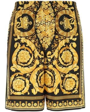 Versace Knee-Length And Silk Shorts With Barocco Print - Yellow
