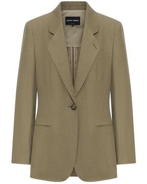 Giorgio Armani Single-Breasted Linen Blazer - Green