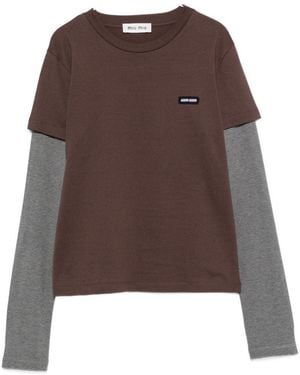 Miu Miu Layered Cotton T-Shirt - Brown