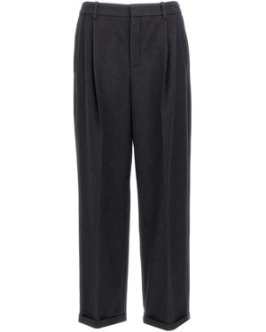 Saint Laurent Cashmere And Wool Flannel 90's Striped Pants - Blue