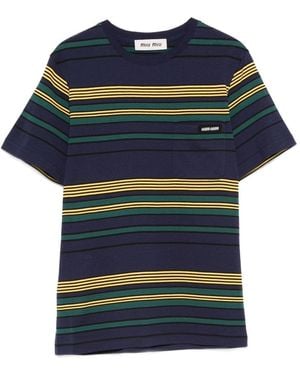 Miu Miu Cotton T-Shirt With Striped Pattern - Blue