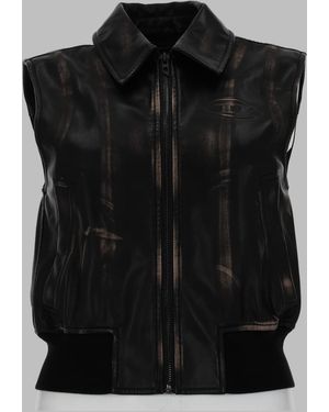 DIESEL Bomber Gilet Distressed Polyester Waistcoats & Gilets - Black