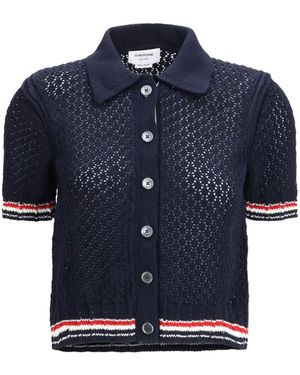 Thom Browne Hector Pointelle Short-Sleeve Cardigan - Blue