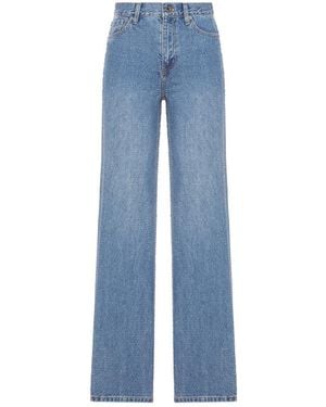 Self-Portrait Straight Leg Denim Jeans With Rhinestone - Blue