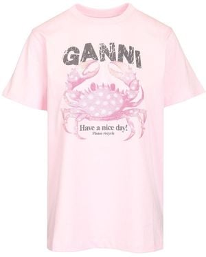 Ganni T-Shirt With Print - Pink