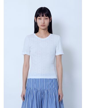 Ganni Compact Pointelle Rib Tee - White