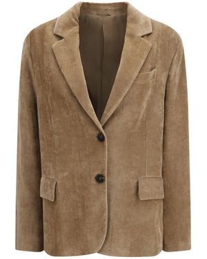 Brunello Cucinelli Fluid Corduroy Jacket With Monile - Brown
