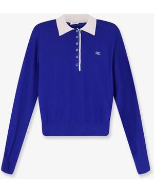 Celine Cashmere And Silk Polo Shirt With Logo Embroidery On The Front - Blue