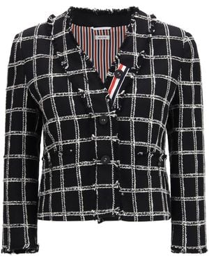 Thom Browne Checked Tweed Cardigan Jacket - Black