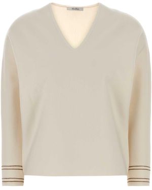 Max Mara Ivory Stretch Wool Blend Undici Sweater - Natural