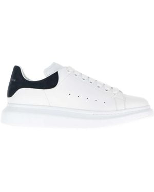McQueen Leather Sneakers With Dark Suede Heel - White