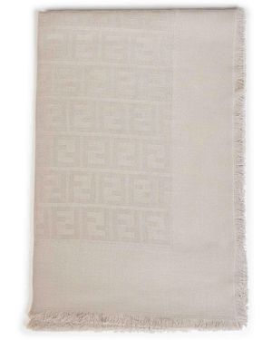 Fendi Silk Taupe Ff Wool And Silk And Cashmere Shawl<Br - Natural
