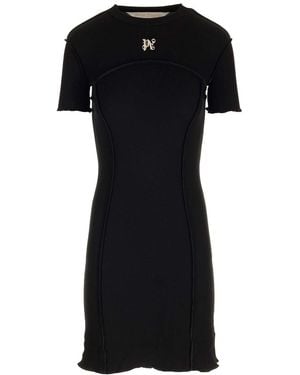 Palm Angels Mini Dress With Monogram - Black
