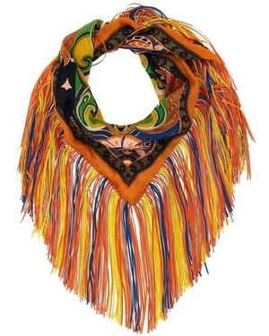 Etro Jacquard Floral Scarf With Fringes - Orange
