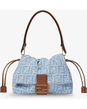 Fendi Mamma Baguette Light Denim Crossbody Bag - Blue