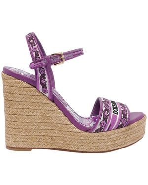 Dolce & Gabbana Dolce&Gabbana Embroidery Maiolica Pattern Wedged Sandals - Purple