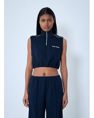 Miu Miu Sleeveless High-Neck Crop Top - Blue