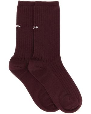 Balenciaga Logo Embroidery Ribbed Tights - Red