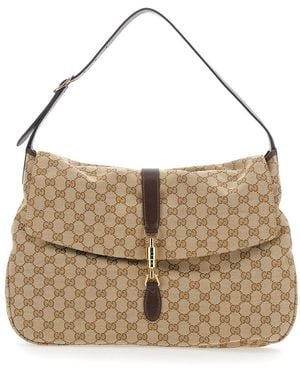 Gucci 'Jackey Flap' Shoulder Bag With Adjustable Shoulder Strap And Piston Closure - Natural