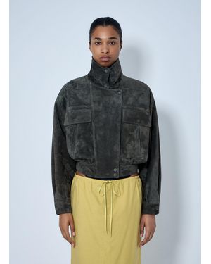 Saint Laurent High Collar Suede Jacket - Gray