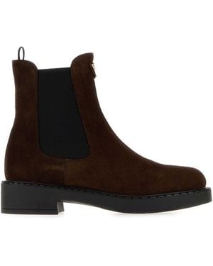 Prada Chocolate Suede Ankle Boots - Brown