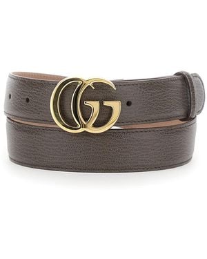 Gucci Belt With Gg Plate On The Front - Gray