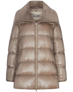 Herno Long Puffer Coat With Faux Fur Collar - Brown