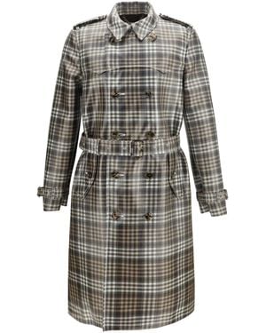 Burberry Double-Breasted Foxfield Madras Trench - Gray