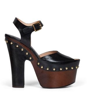 Chloé Shiny Calfskin Leather Meret Platform Clogs - Black