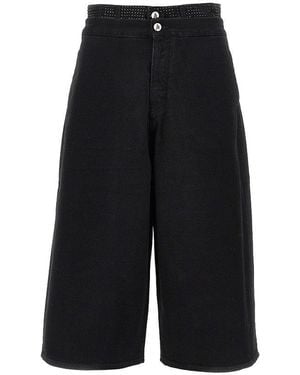 The Attico Cropped Denim Pants With Rhinestones - Black