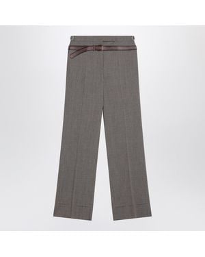 Prada Wool Blend Pants With Printed Belt - Gray