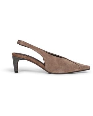 Brunello Cucinelli Bark Suede City Slingback Slingback Pumps - Brown