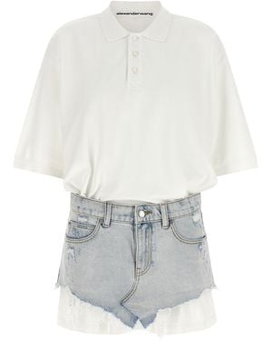 Alexander Wang Denim Skirt Polo Dress - White