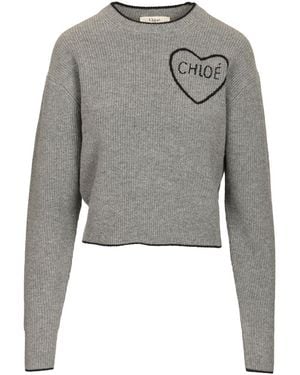 Chloé Cropped Fitted Shirt With Logo - Gray
