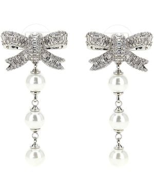 Self-Portrait Self Portrait 'Crystal Bow Pearl Droplet' Earrings - Metallic