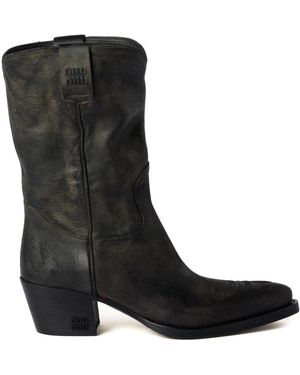【MiuMiu】Leather ankle boots スモークレザーブーツ MiuMiu】Leather ankle boots スモークレザーブーツ (MiuMiu