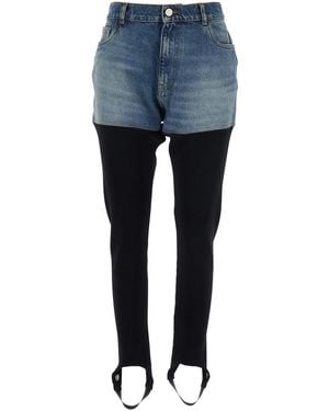 Coperni Ribbed Leggings With Back Logo Plaque - Blue